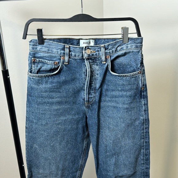 AGOLDE Fran Medium Wash Straight Leg Cuffed Hem Button Up Jeans Size 24 - Picture 3 of 10